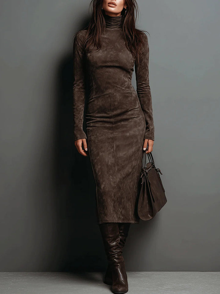 Lorene | Suede midi dress with high neck