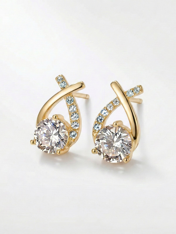 Leni - Gold Cross Earrings with Zirconia