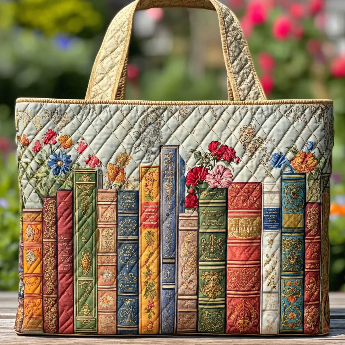 Quilted Tote Bag - Enchanted Library