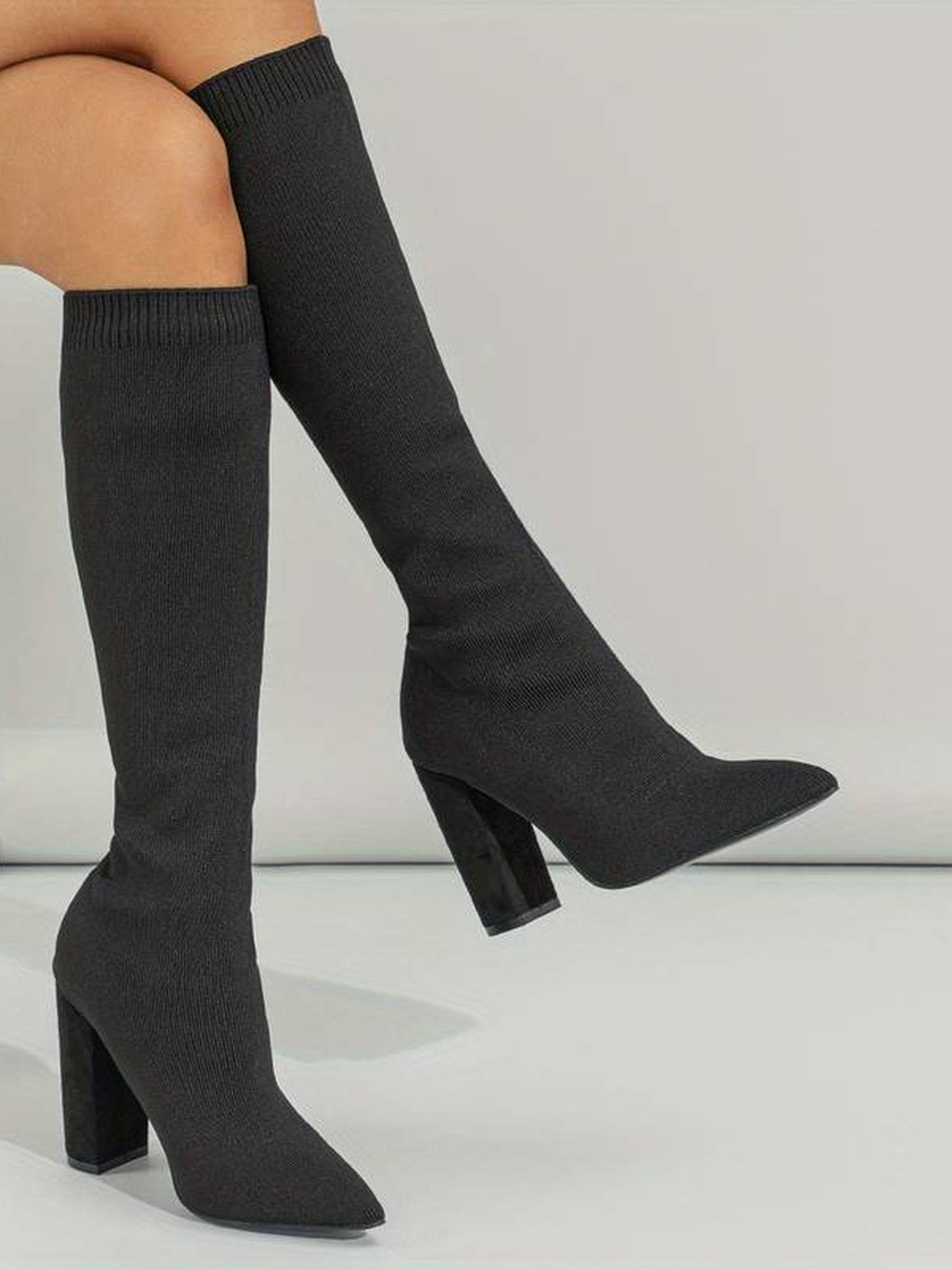 OLIVIA | WOMEN'S KNITTED SOCK BOOTS WITH BLOCK HEEL