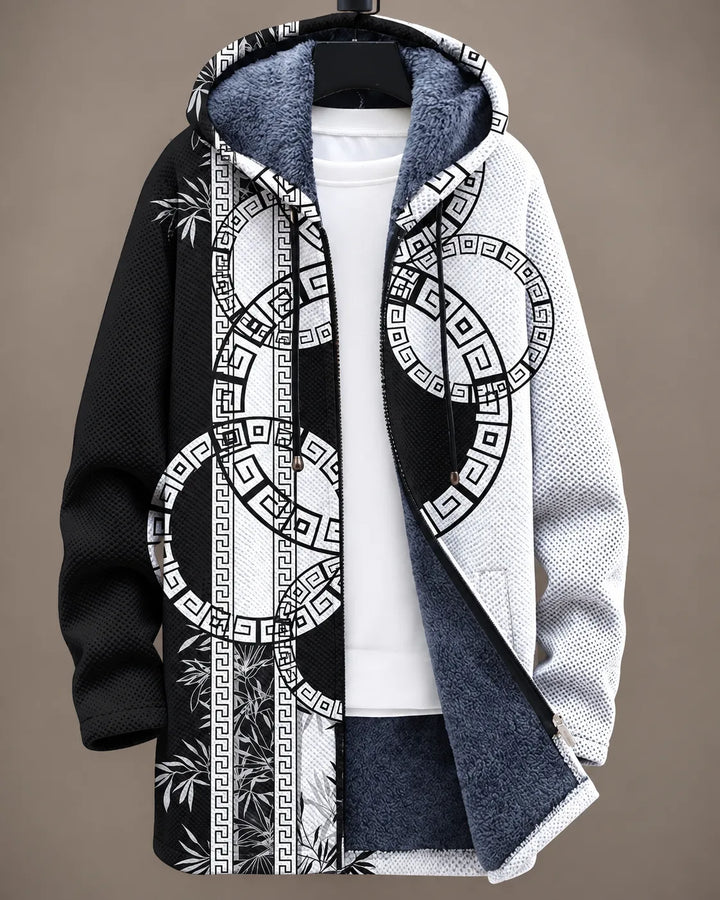 Elara | Monochrome Bamboo Motif Hooded Jacket