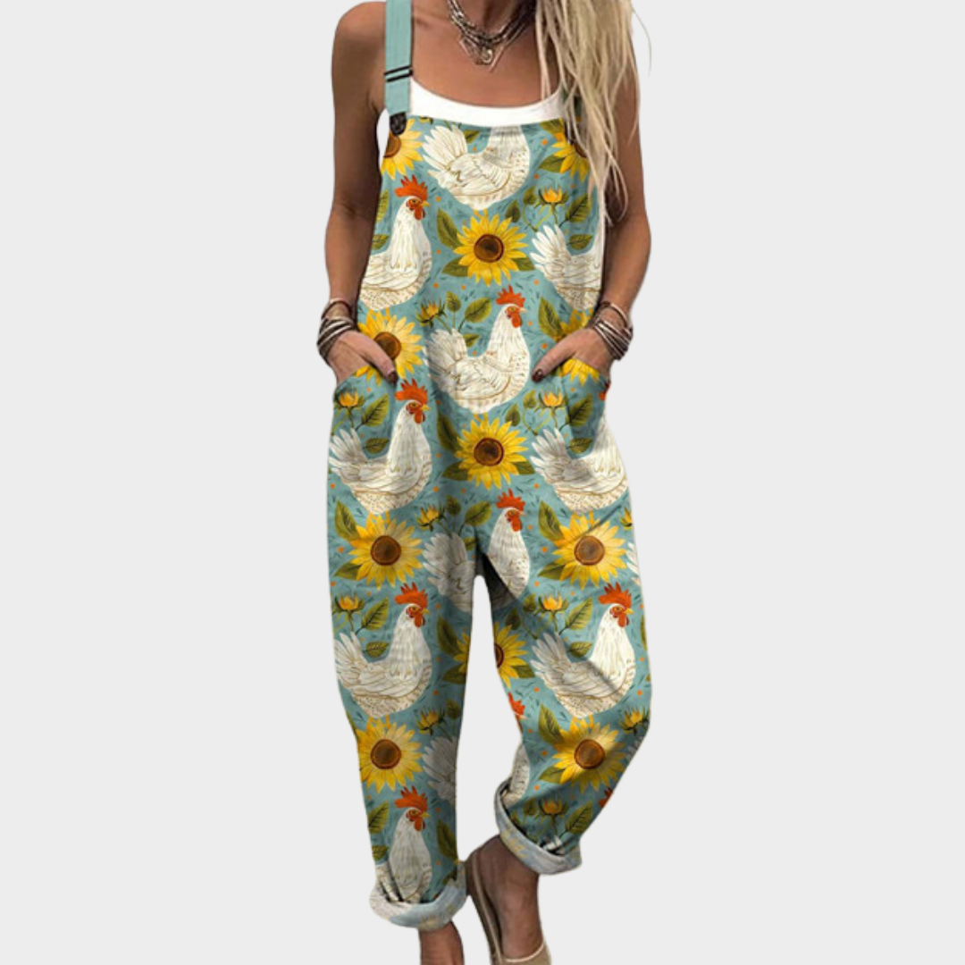 Jumpsuit — Sunflowers and hens