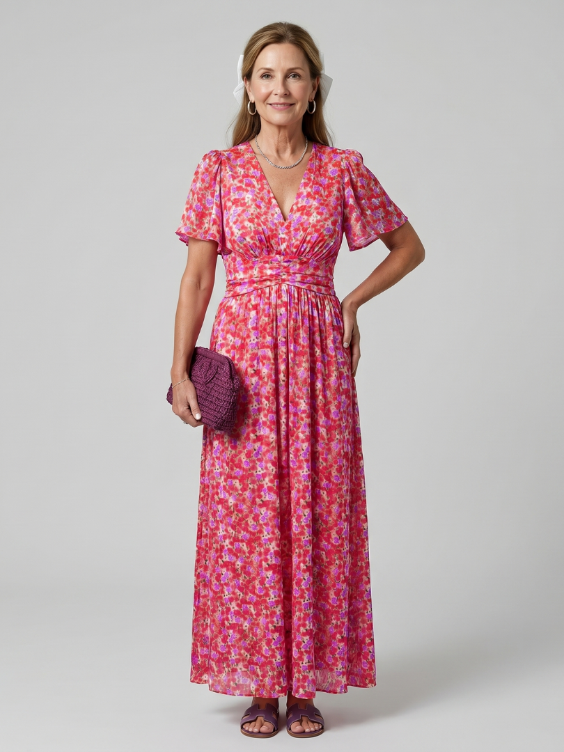 Juna | Short-sleeve midi dress with ditsy floral print