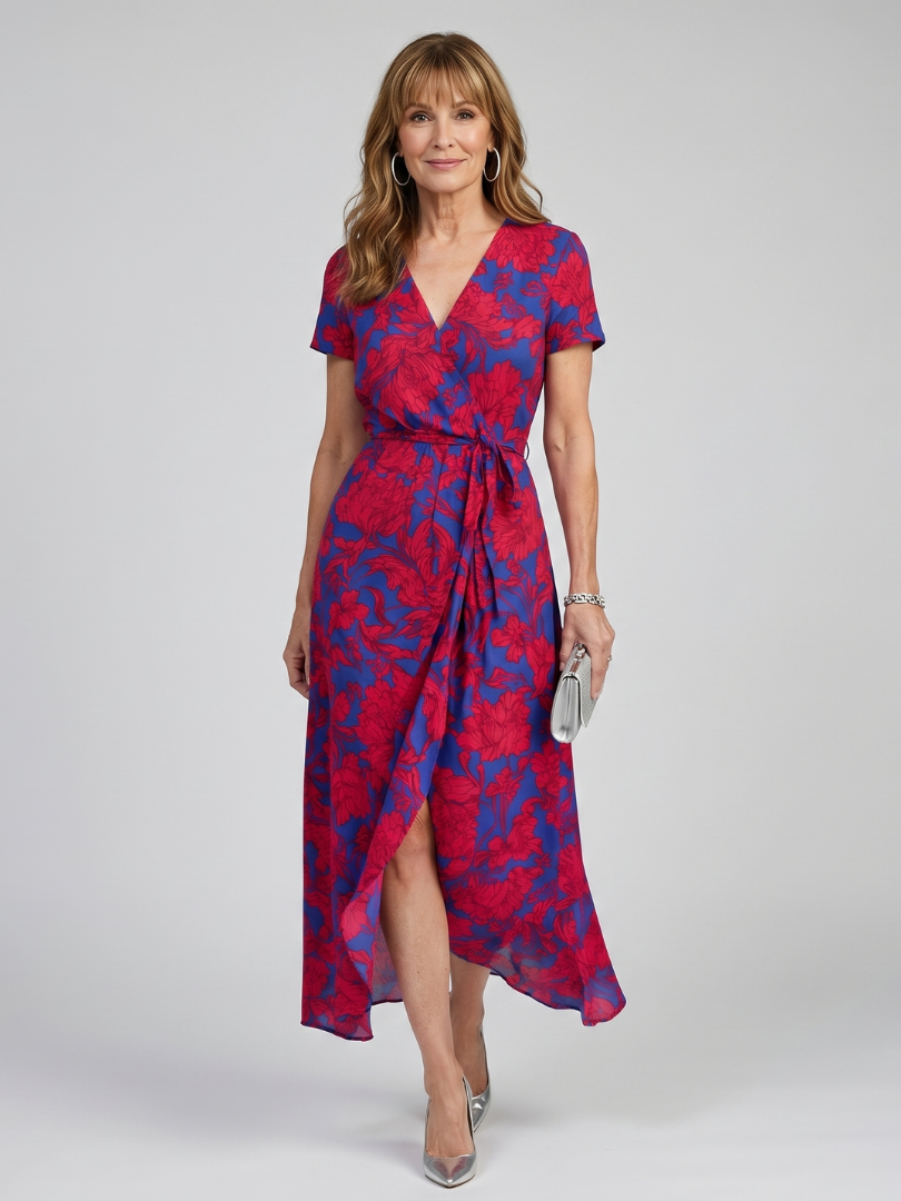Priya | Short-sleeve wrap midi dress with floral print