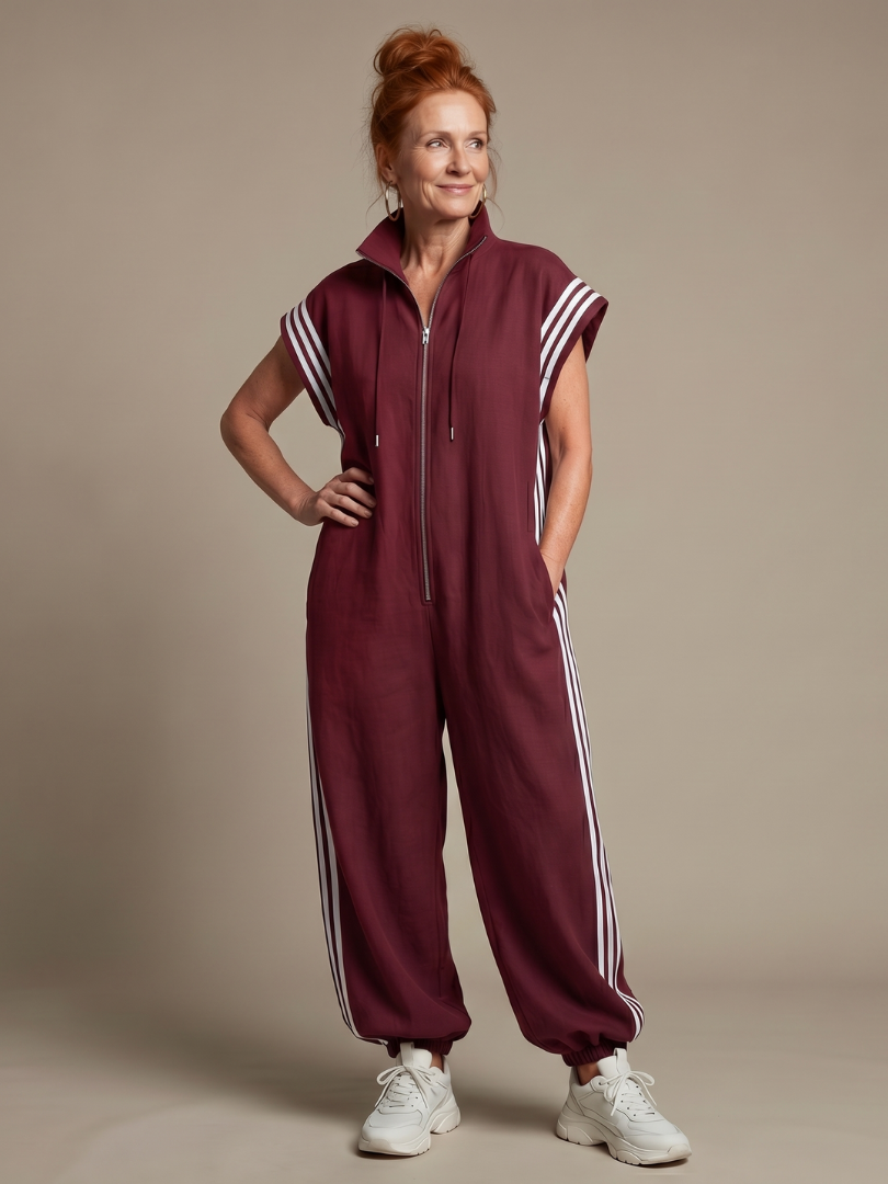 Lark | Zip-front jumpsuit with striped panels