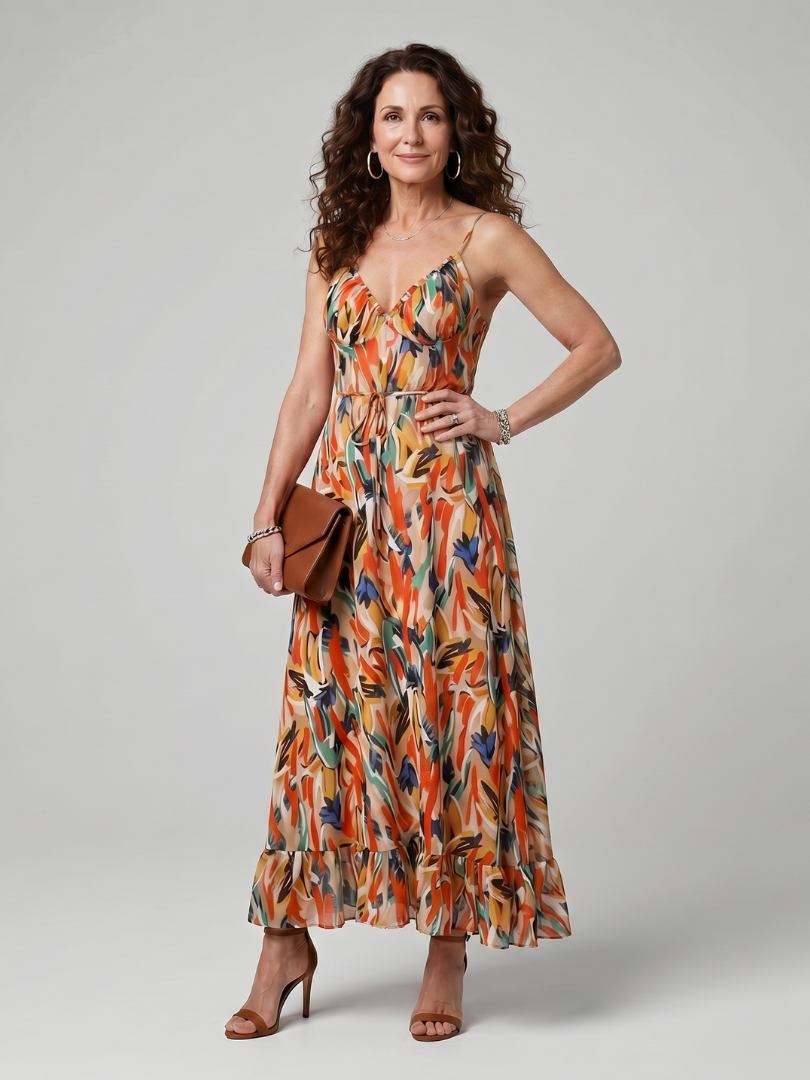 Quill | Strappy midi dress with abstract print