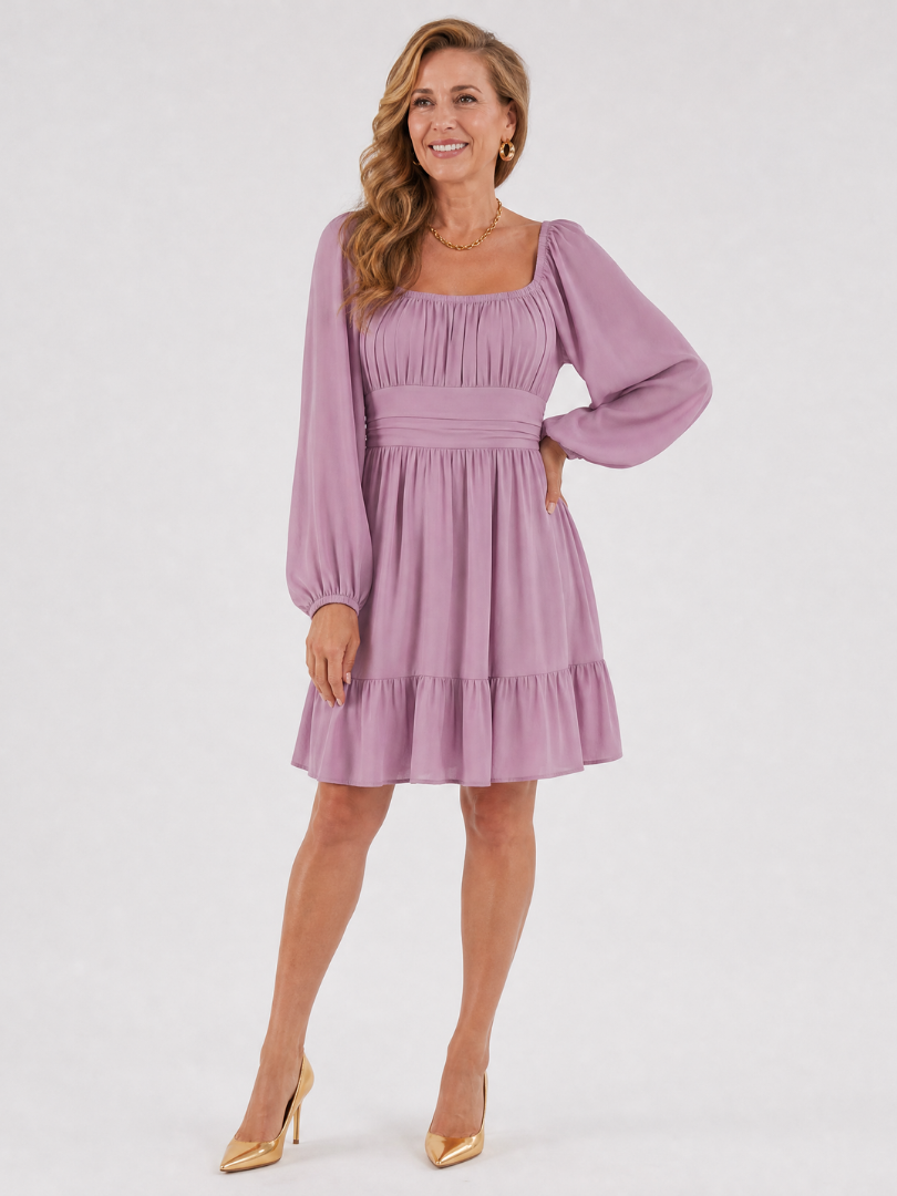 Evalene | Long-sleeve midi dress with ruffle hem