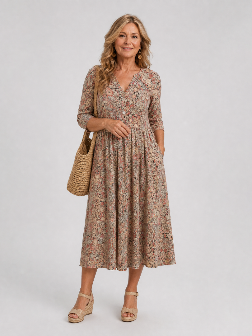 Picao | Vintage midi dress with 3/4 sleeves and decorative front