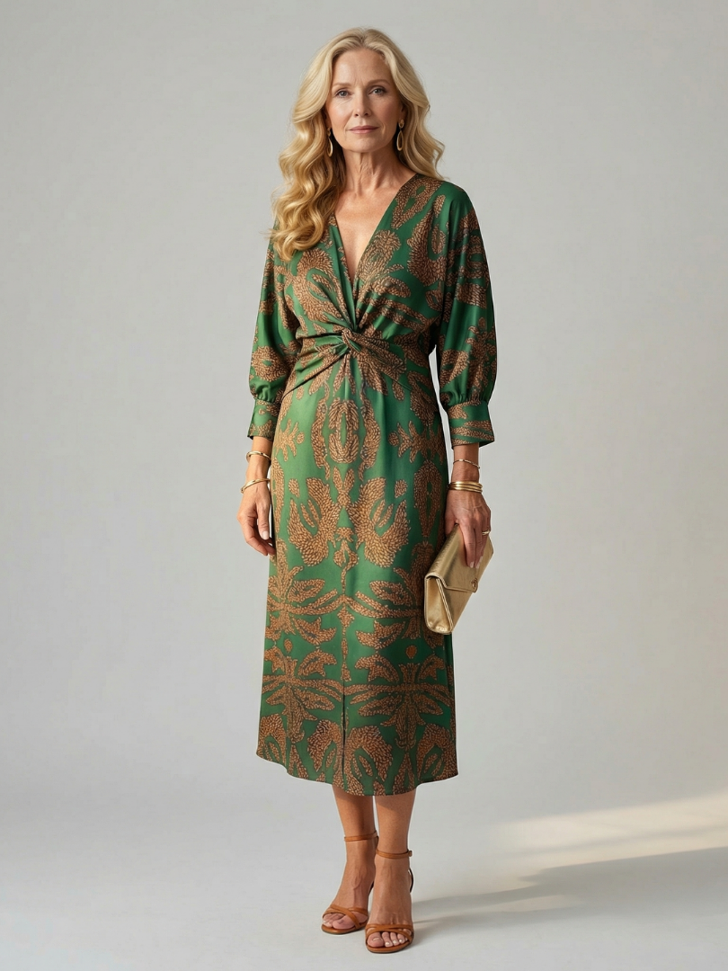 Lune | Wrap midi dress in natural shades