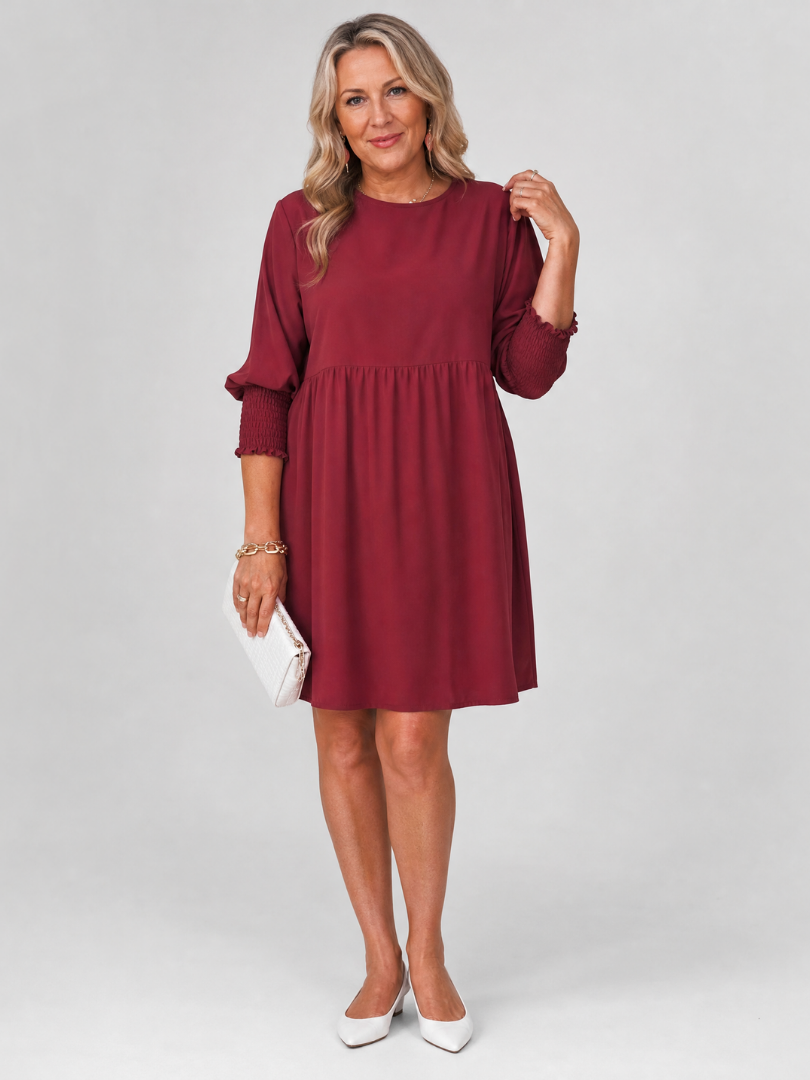 Corinne | Long-sleeve mini dress with shirred cuffs