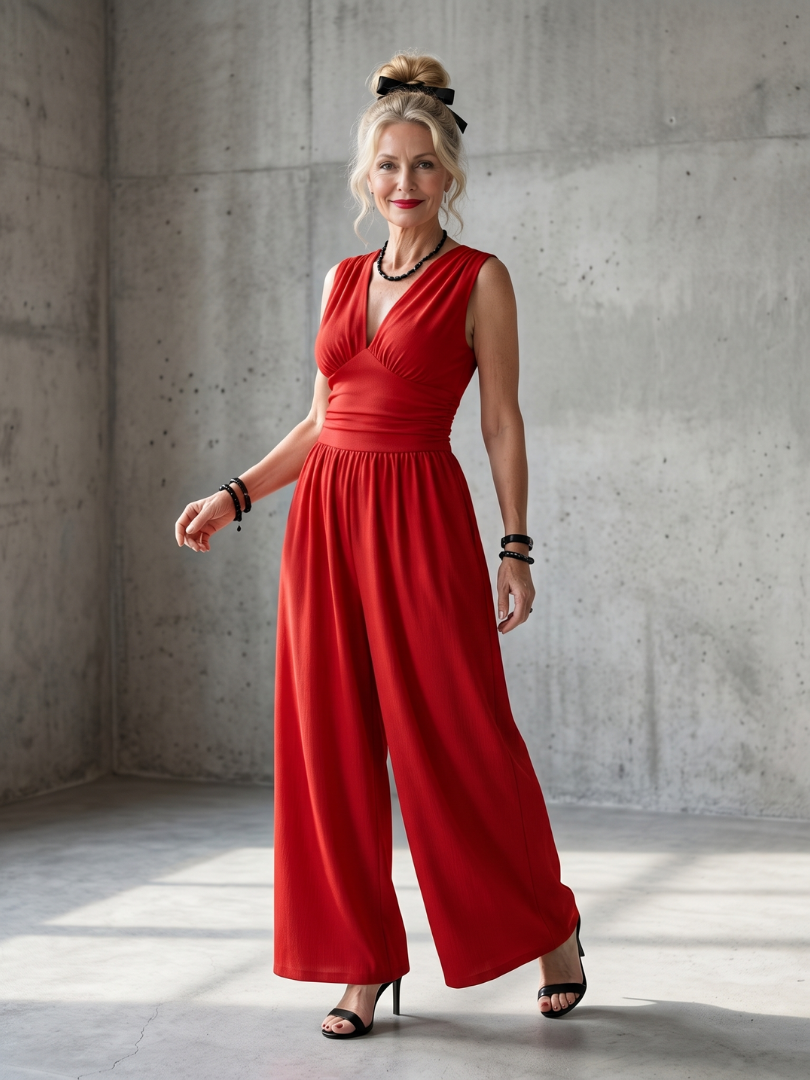Vincenza | Deep V-neck wide-leg jumpsuit