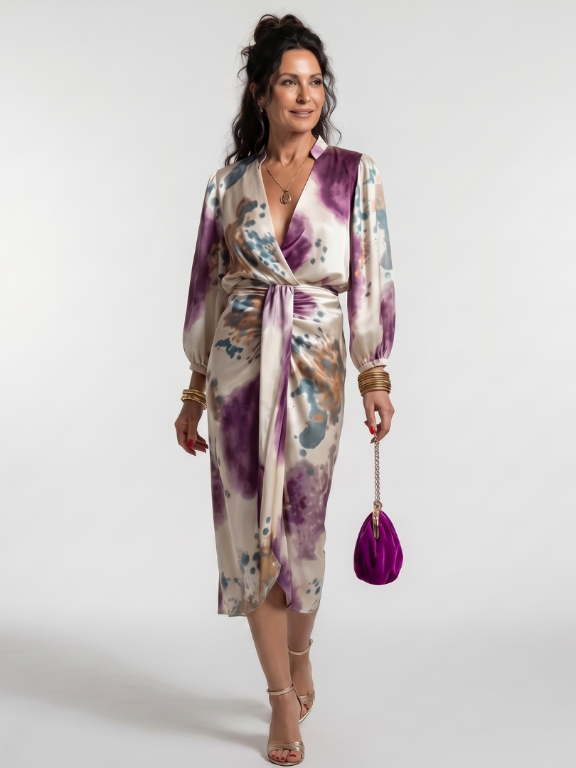 Valentina | Printed wrap midi dress with tie waist