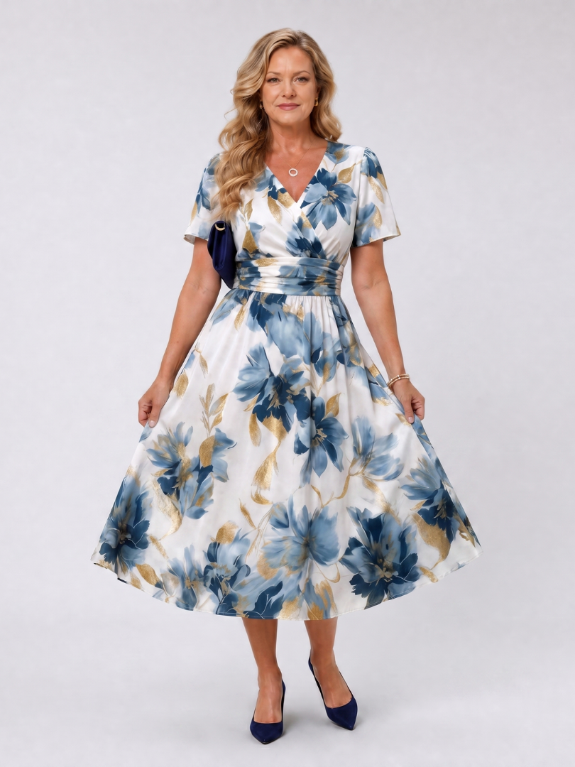 Evans | Short-sleeve wrap midi dress with floral print