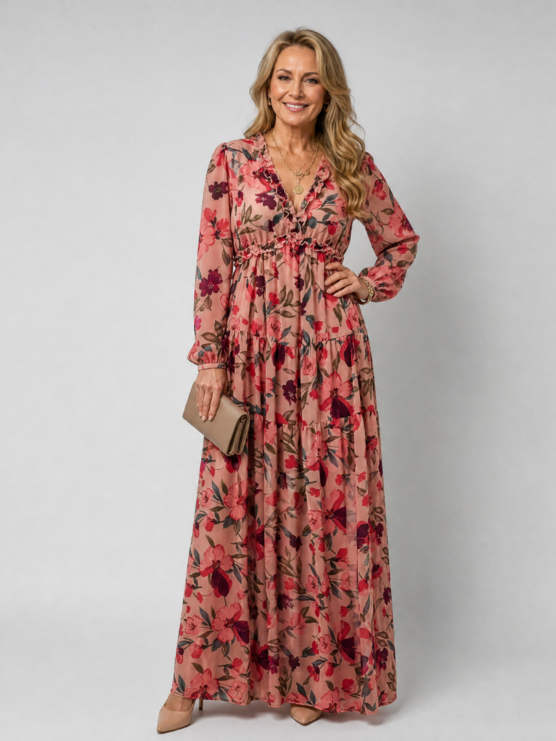 Camelo | Long-sleeve maxi dress with floral print