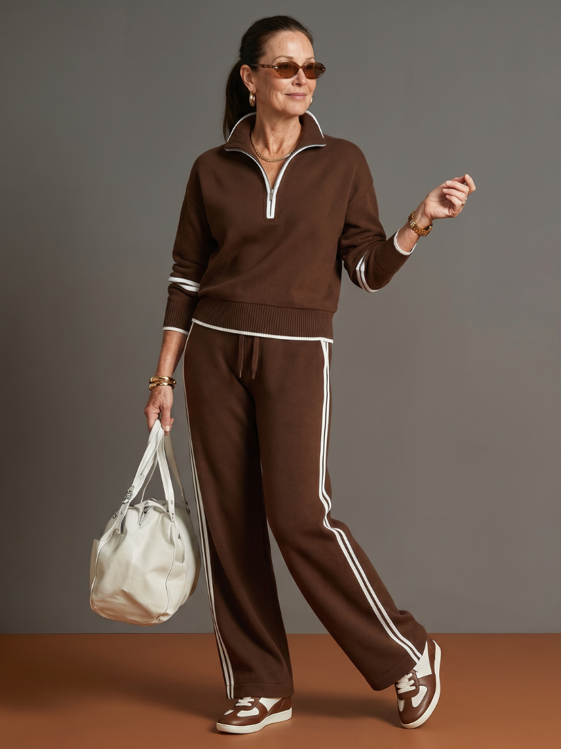 Rain | Funnel-neck zip top and side-stripe pants
