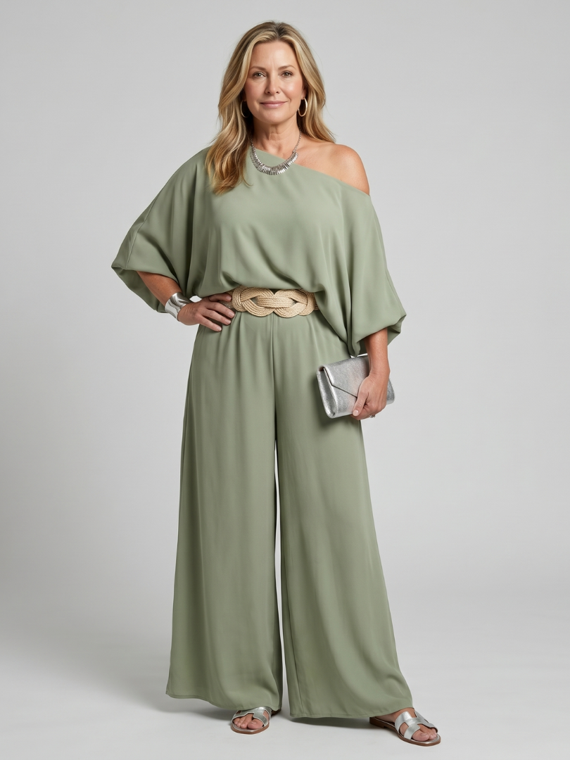 Siomara | One-shoulder top and wide-leg pants set