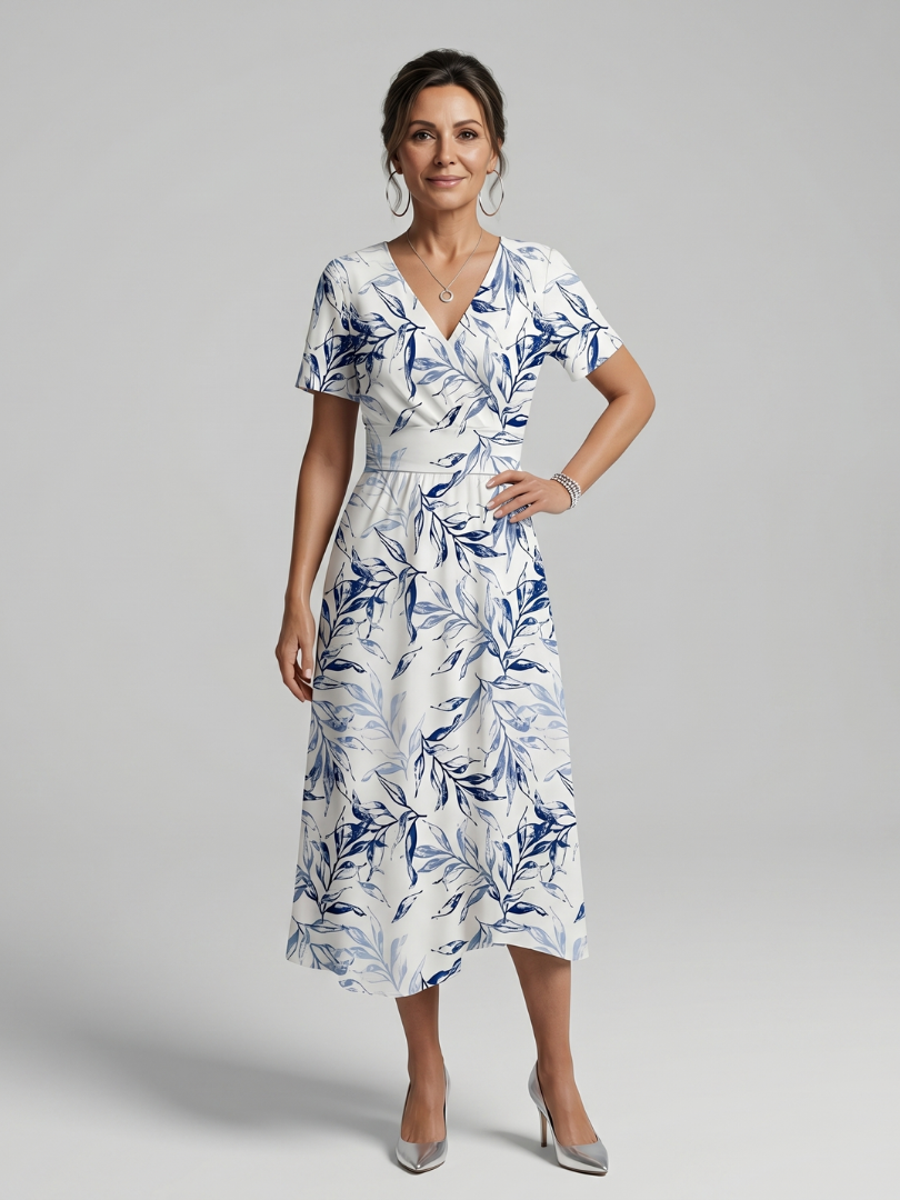 Kael | V-neck midi dress with delicate botanical print