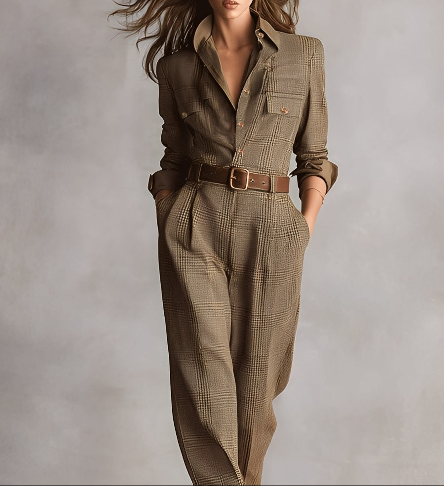Celia | Brown checked utility jumpsuit