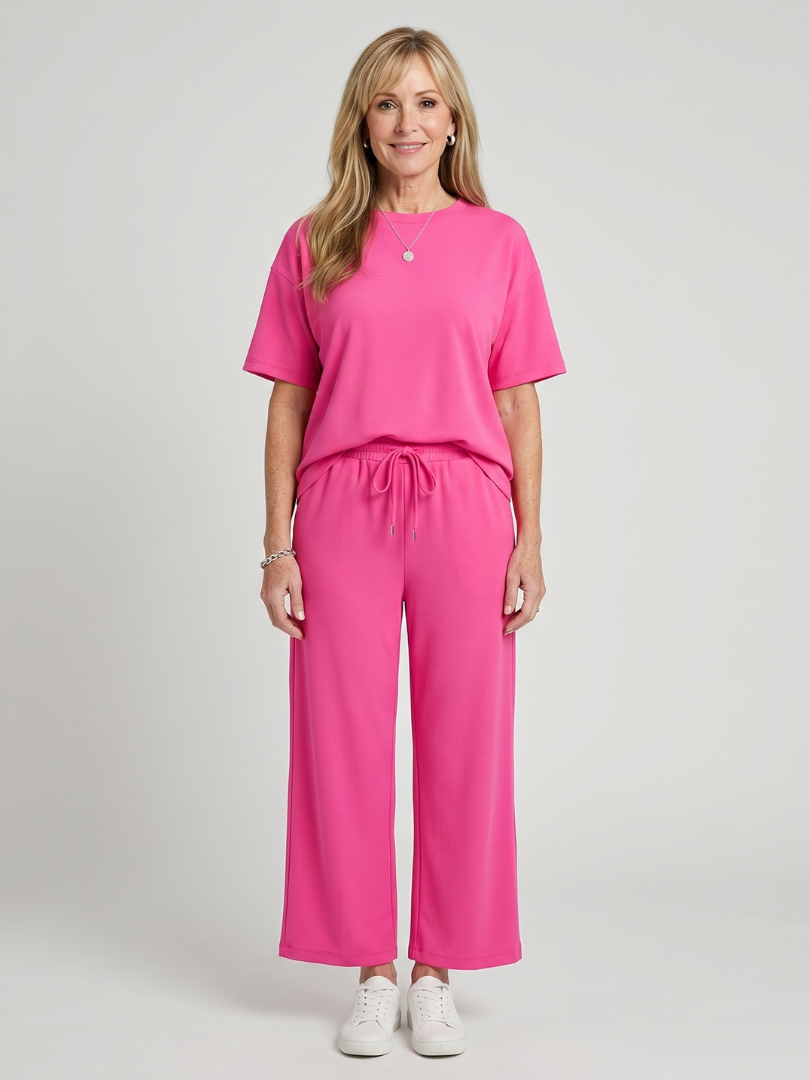 Wihel | Short-sleeve set with drawstring waist and straight pants