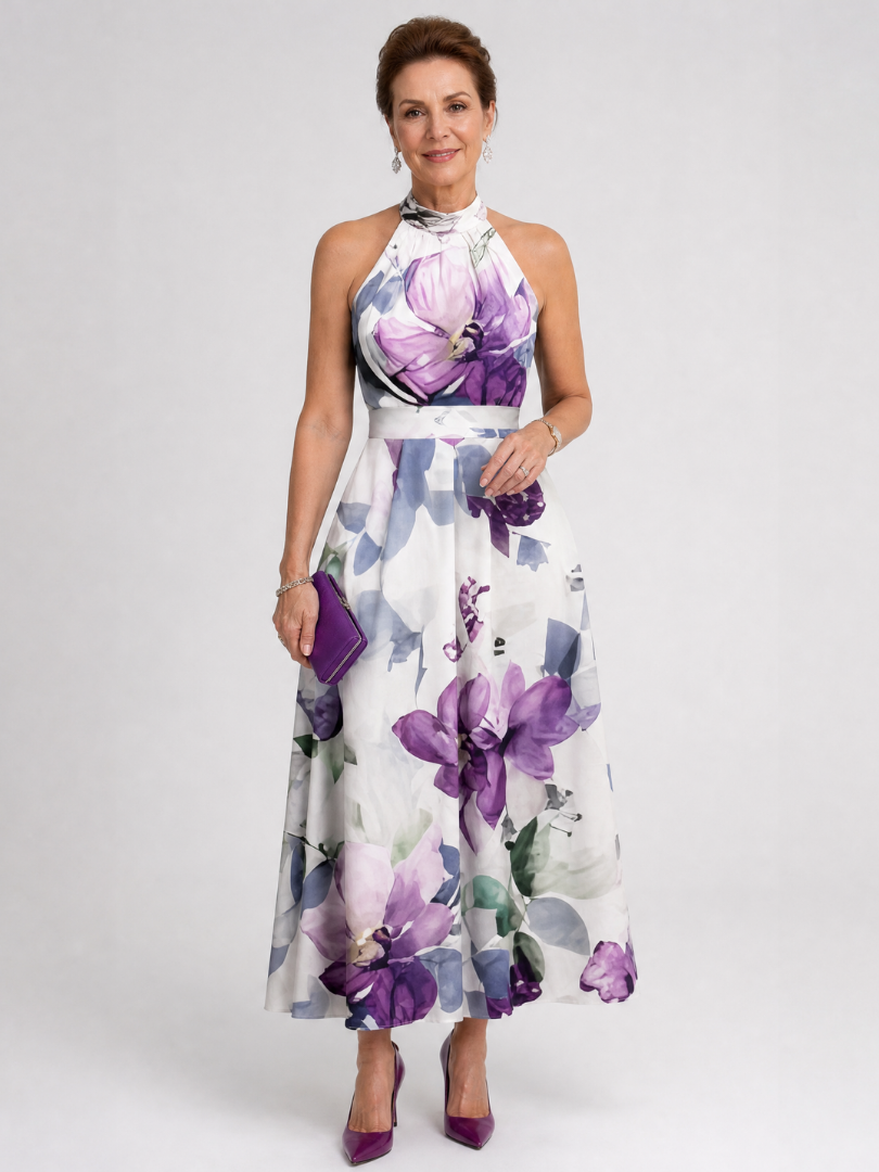 Omego | Floaty halter-neck midi dress with delicate floral print