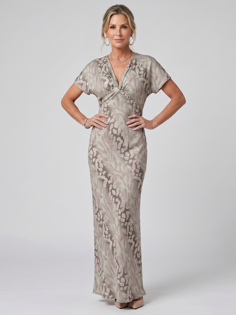 Astra | Short-sleeve maxi dress with abstract print