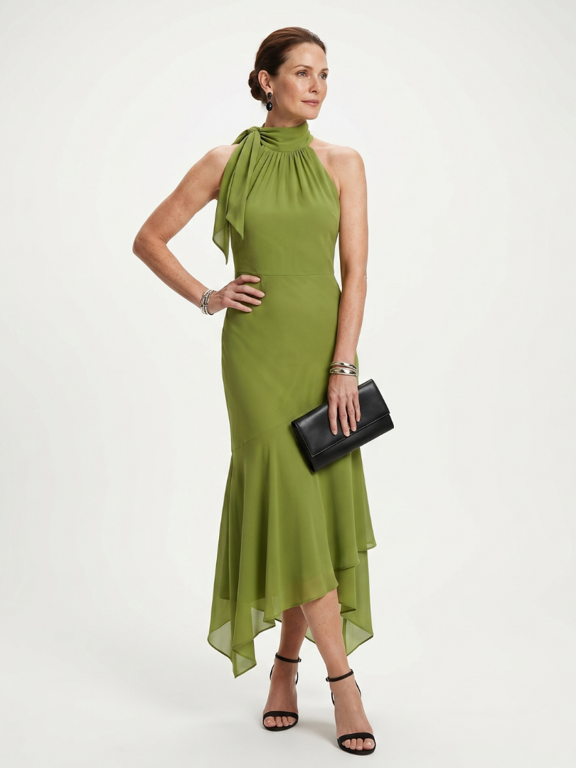 Winifred | Draped halter-neck midi dress with cut-out