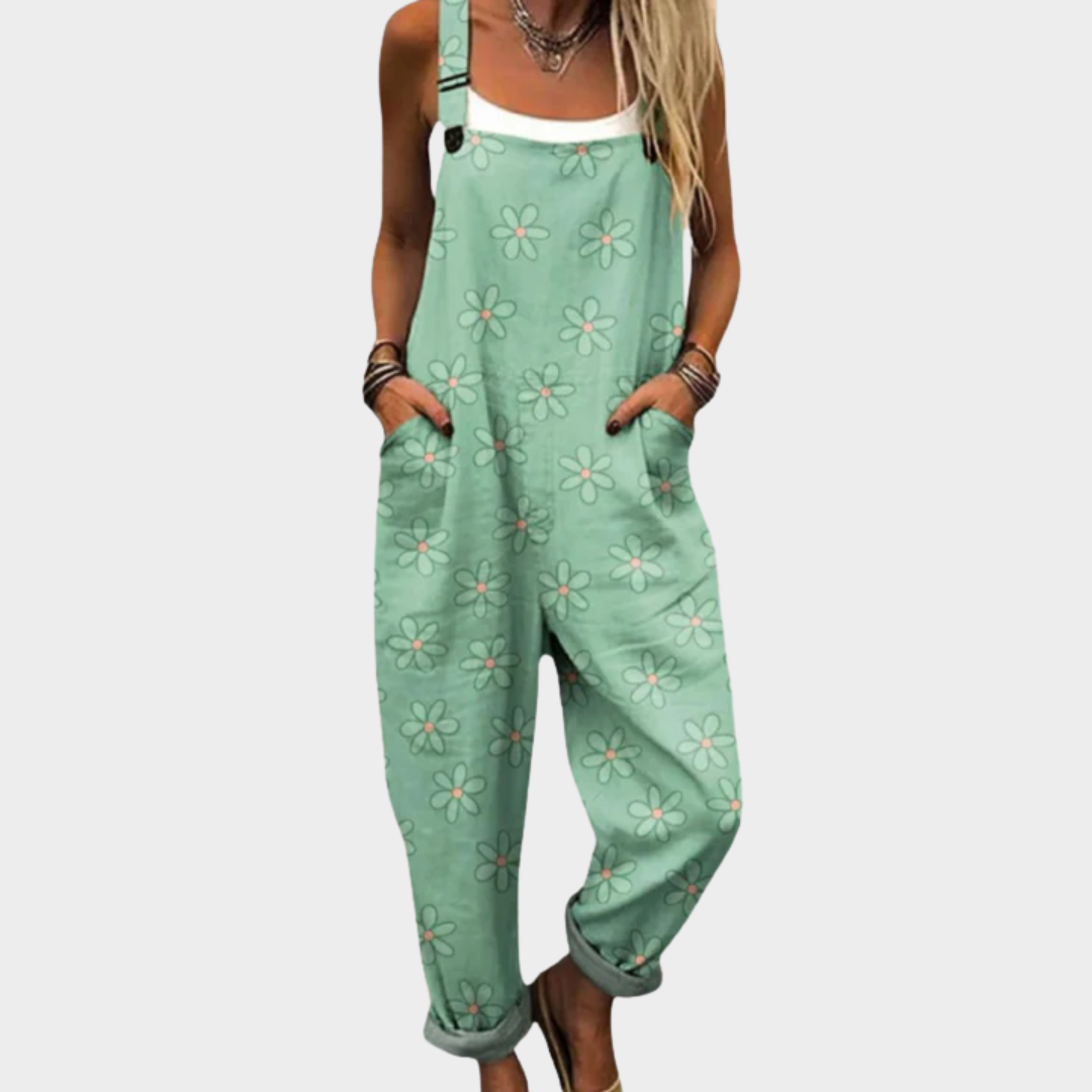 Jumpsuit — Daisies, mint green