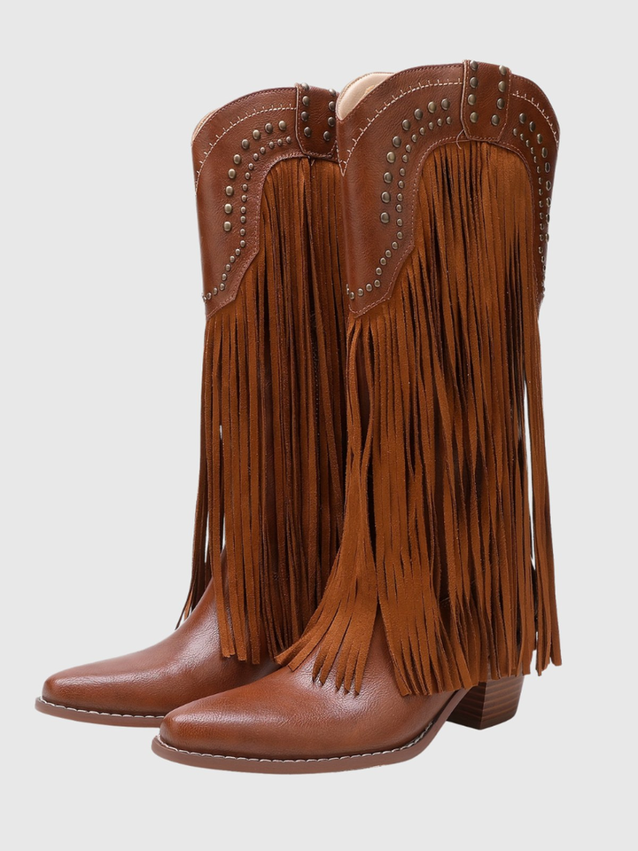 DAMARIS | VINTAGE WESTERN COWBOY BOOTS WITH FRINGE AND ZIPPER