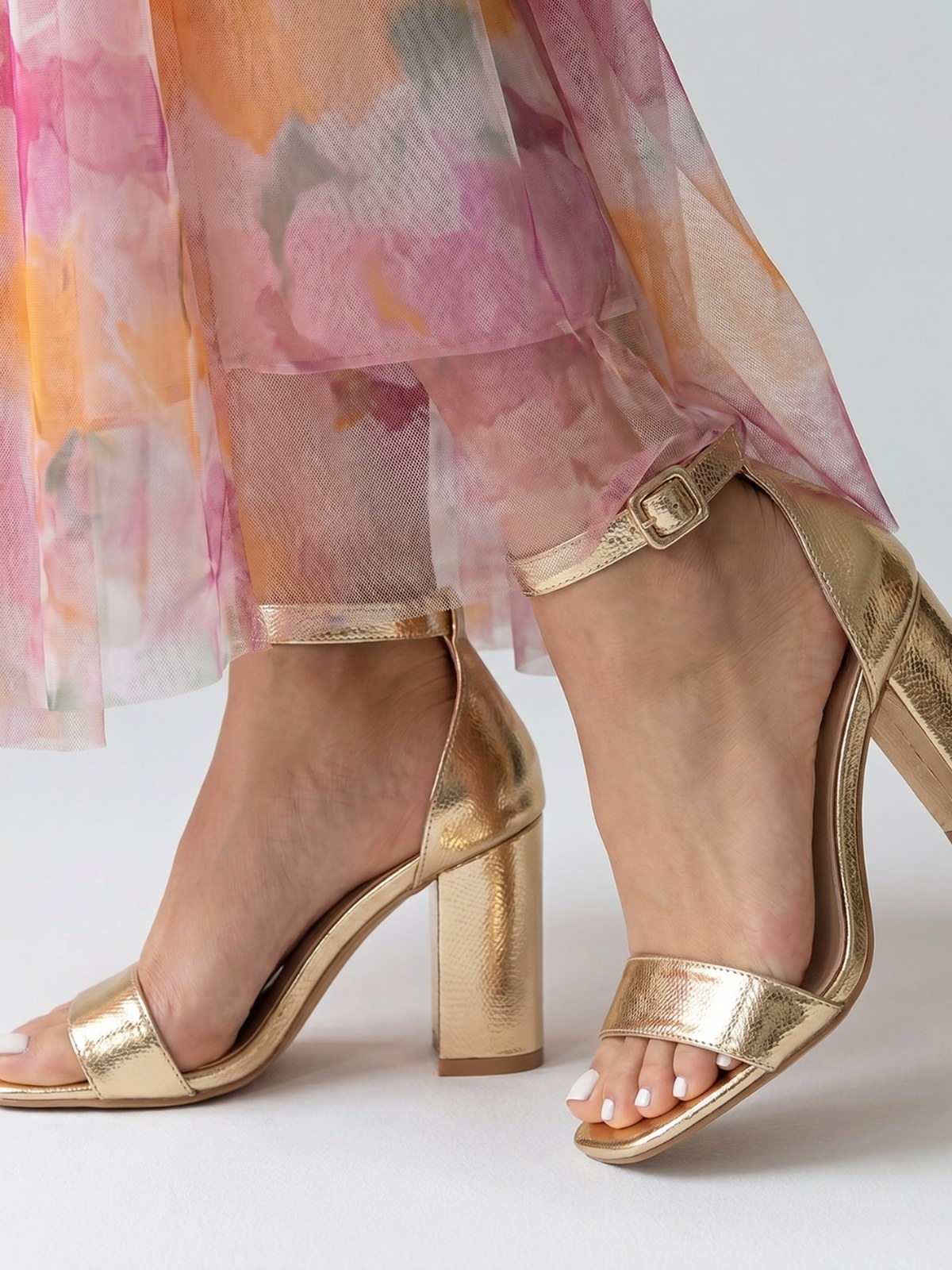 Calista | Metallic block-heel ankle-strap sandals