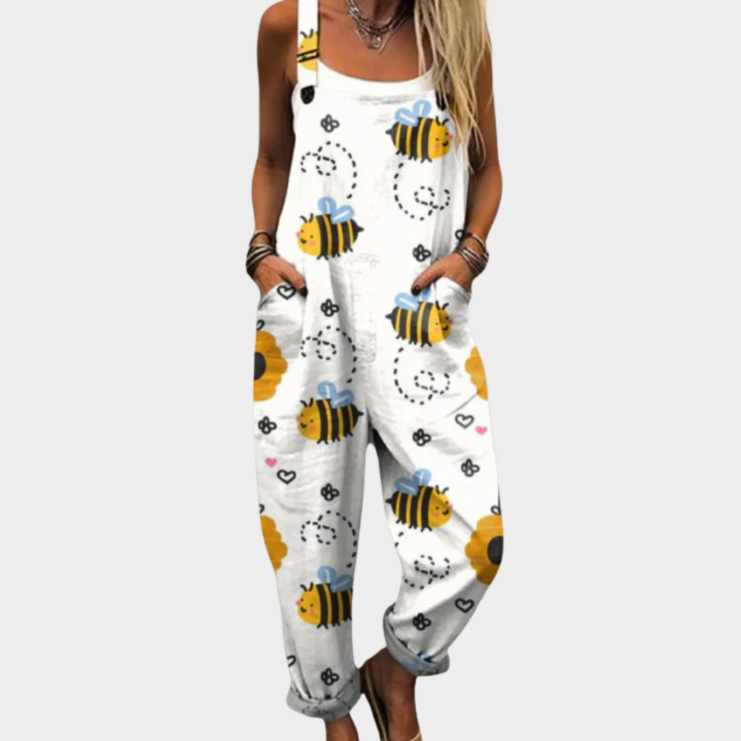 Jumpsuit — Bees, white