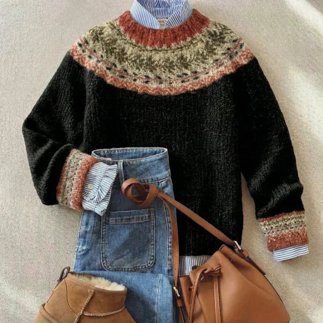 Ylva | Black Nordic Yoke Sweater