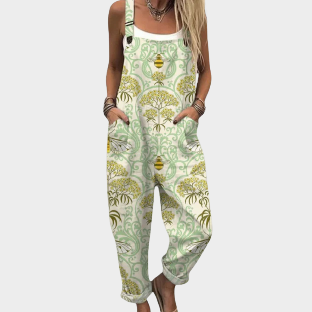 Jumpsuit — Tree and blossom, mint green
