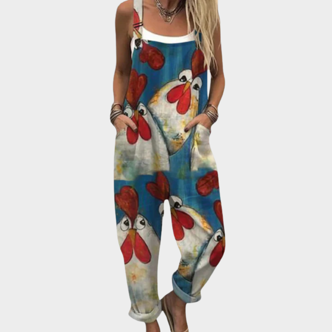 Jumpsuit — Hens, red and blue