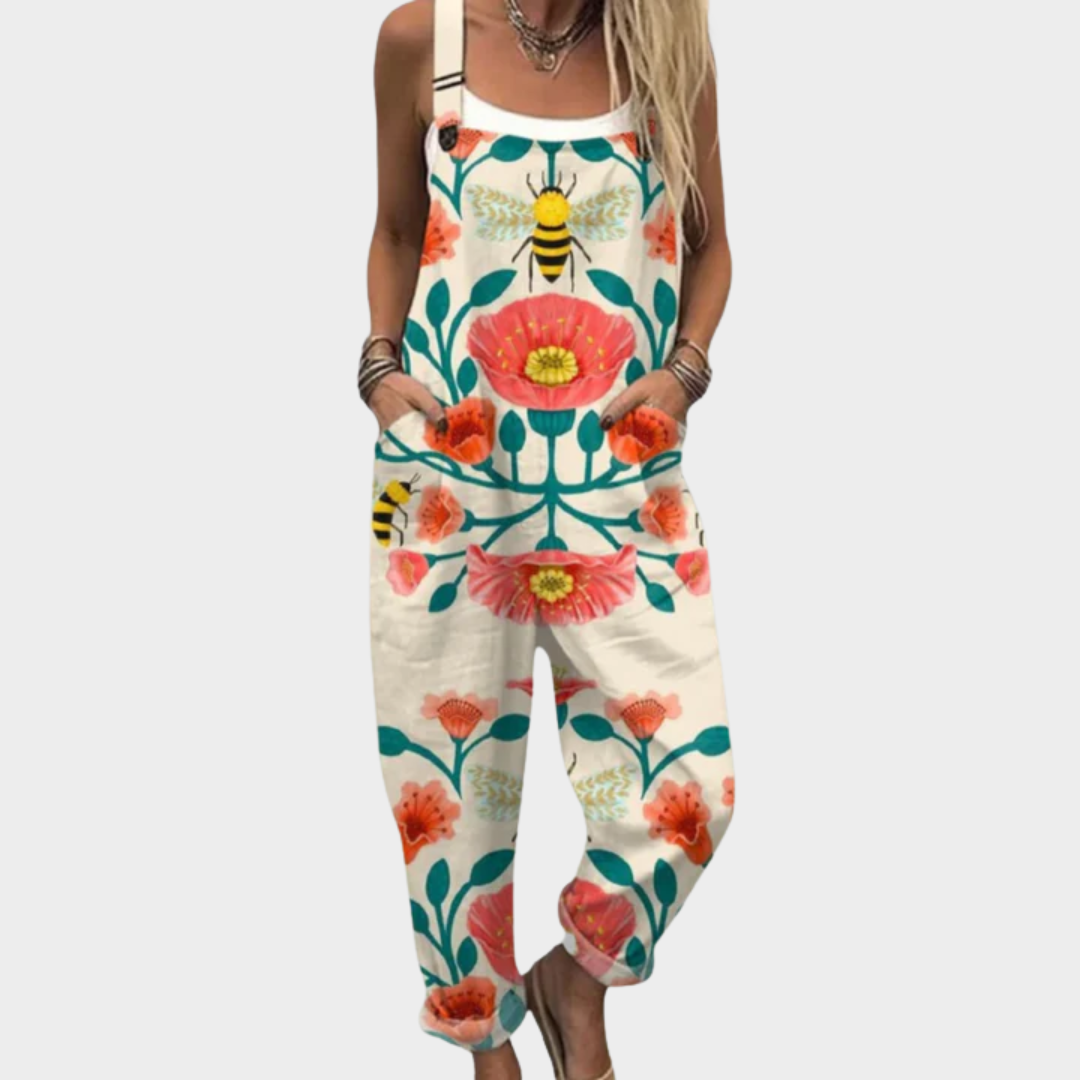 Jumpsuit — Bees and flowers, orange