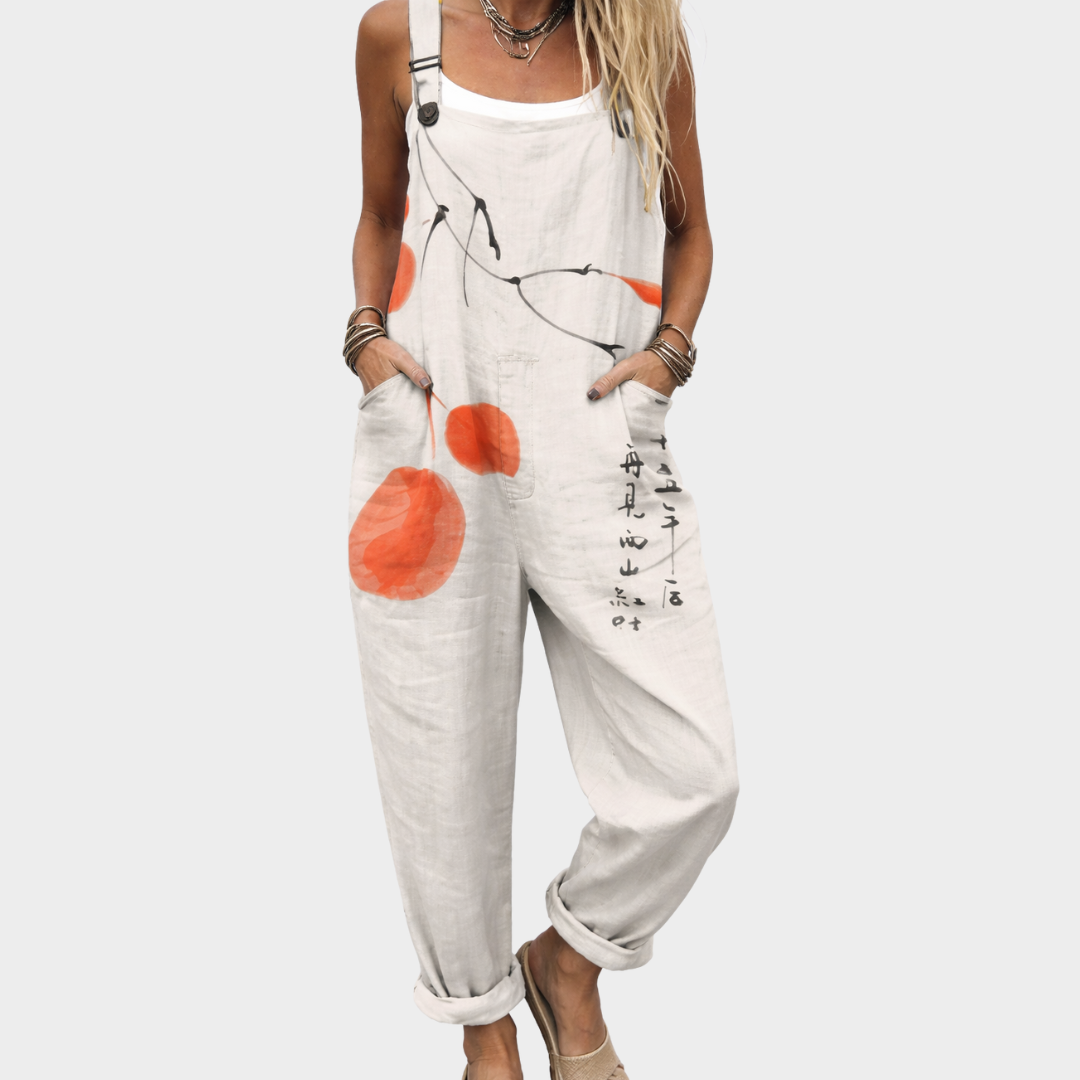 Jumpsuit — Orange circles, white