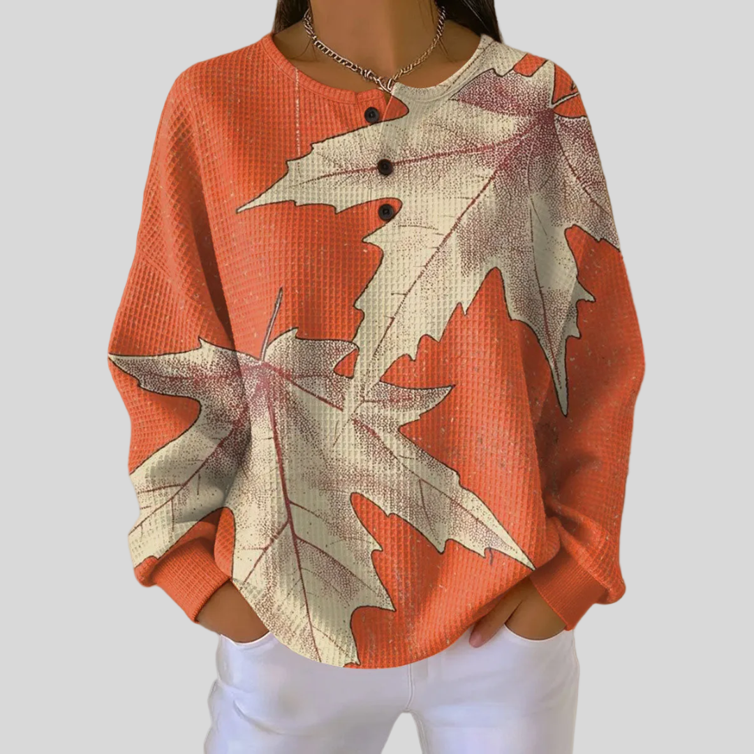 Eleanor | Maple Leaf Button-Neck Sweatshirt