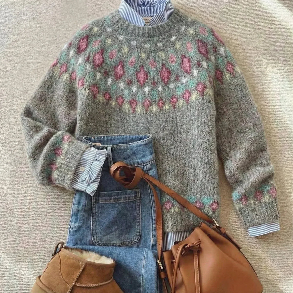 Solara | Rose Fair Isle Yoke Sweater