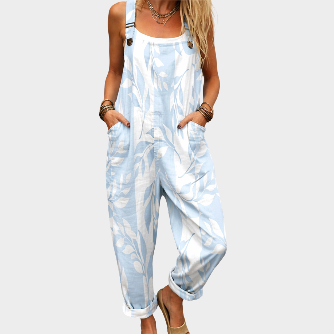 Jumpsuit — Leaves, light blue