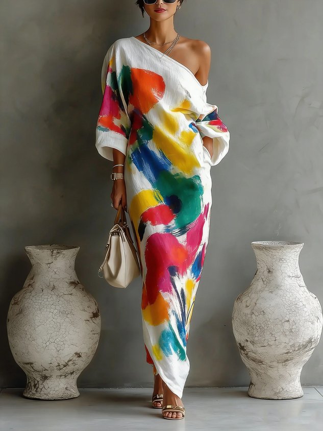 Danella | One-shoulder abstract print maxi dress