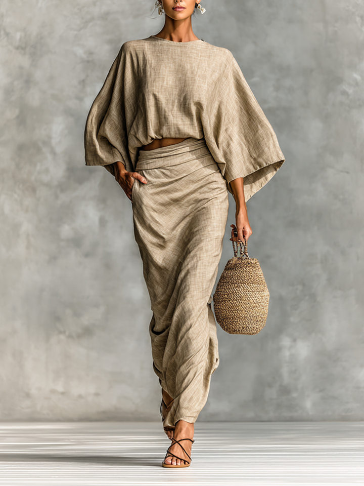 Paule | Cotton-linen skirt and long-sleeve top set