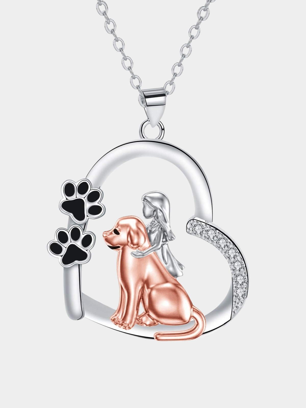 Dog and Girl Heart Necklace