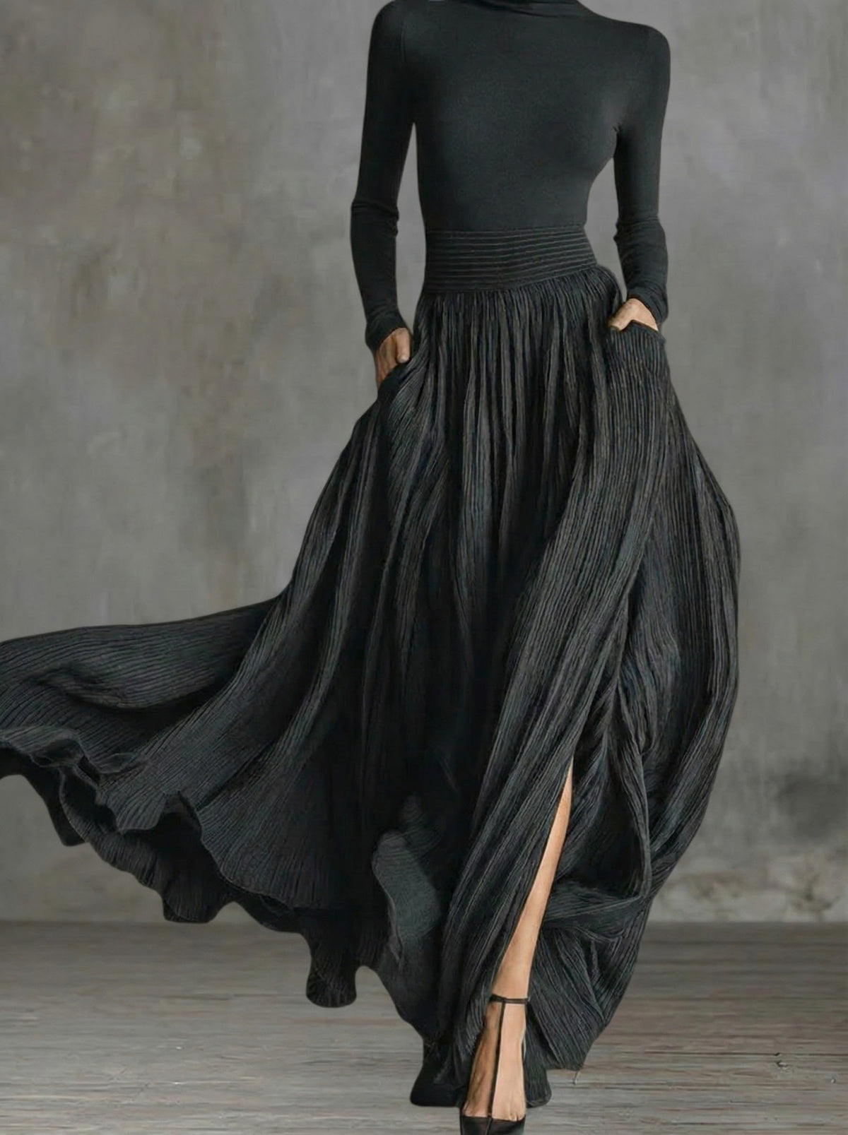 Rachel | High-waisted maxi dress with side slit