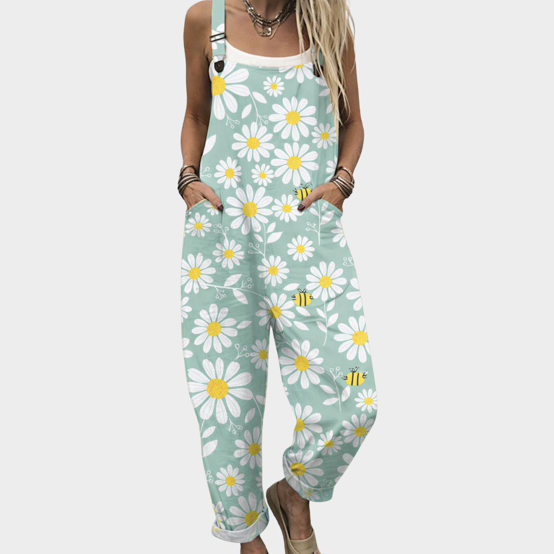 Jumpsuit — Daisies, blue