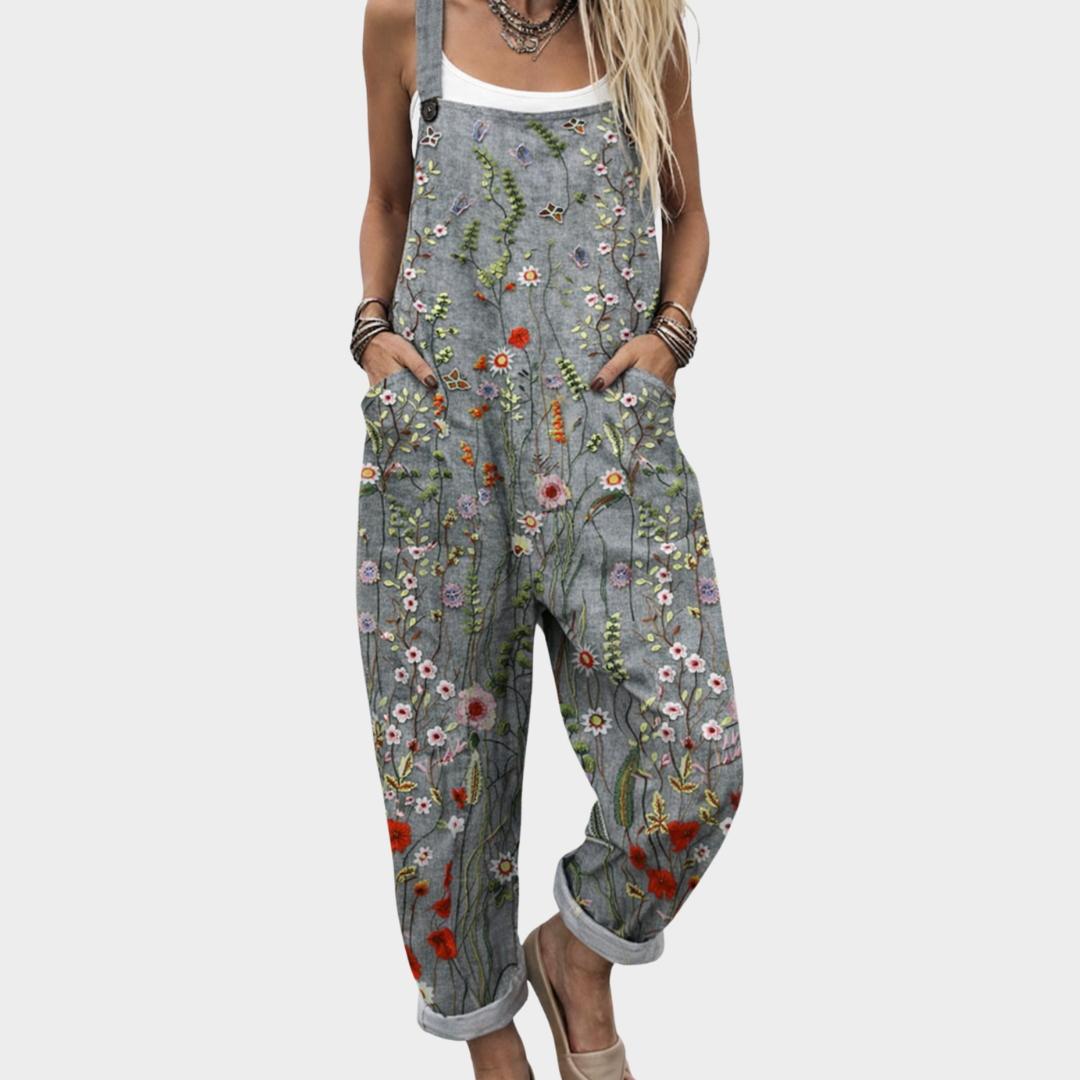 Jumpsuit — Wildflowers, slate blue