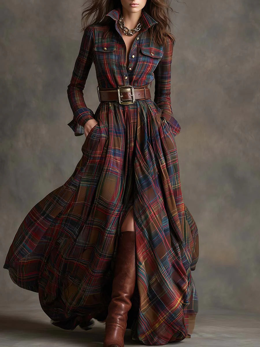 Beatrice | Belted checked maxi dress