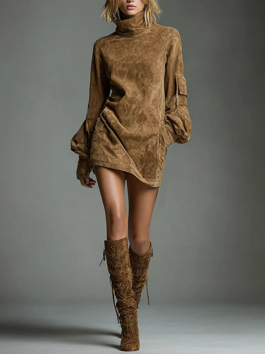 Bibiane | Oversized suede mini dress with high neck
