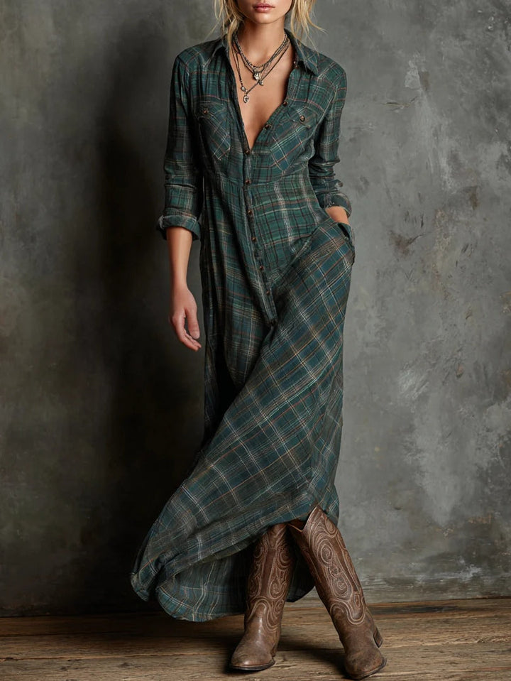 Valentine | Checked maxi shirt dress