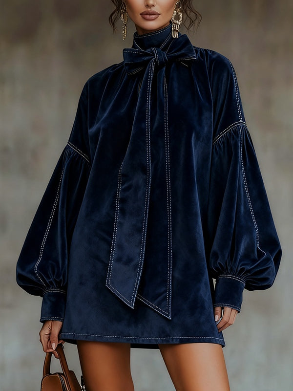 Tiphaine | Velvet mini dress with bow collar