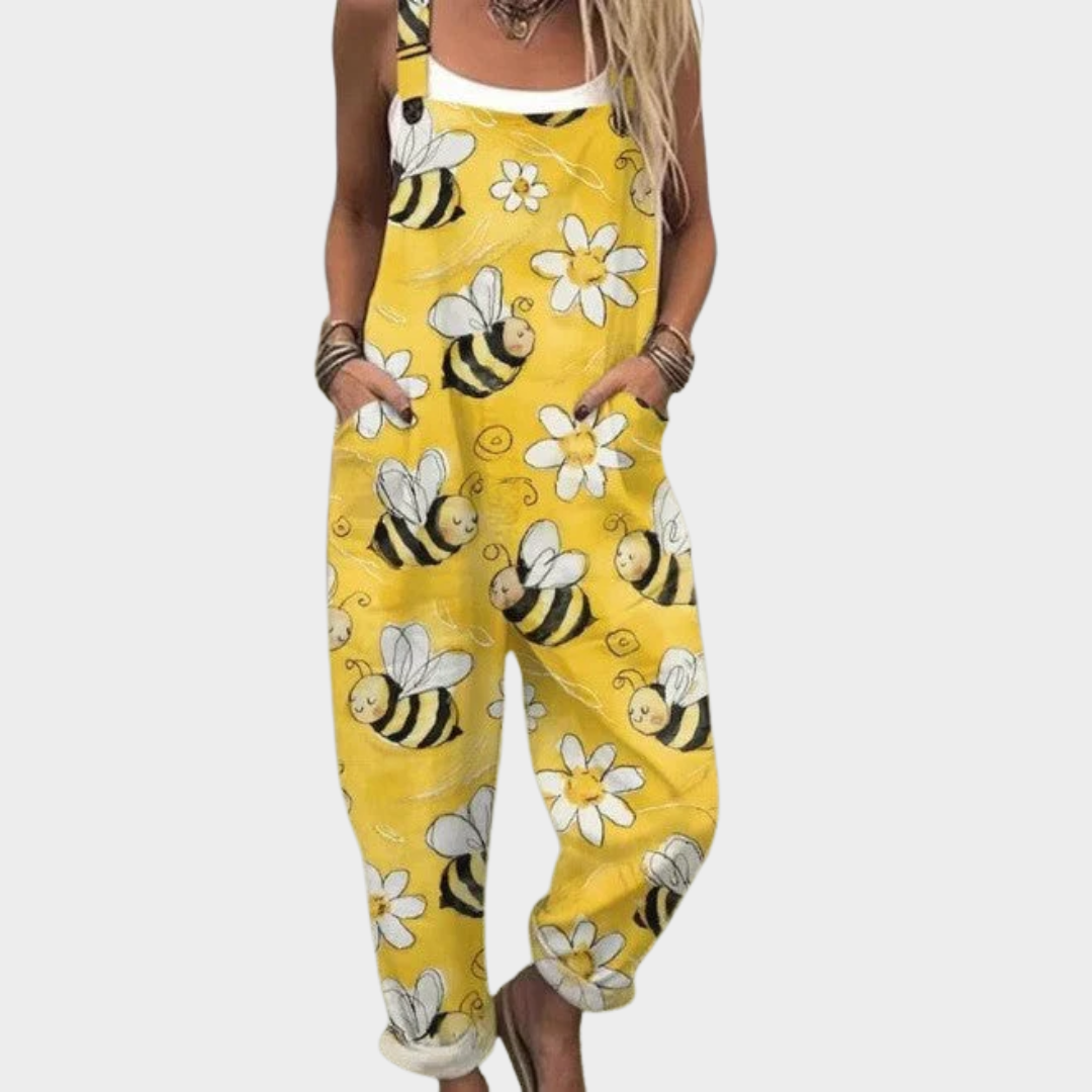 Jumpsuit — Bees and daisies, yellow